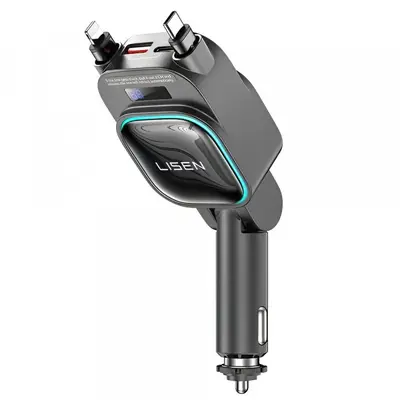 Lisen Incarcator Auto Cu Cablu USB-C / Lightning Lisen Display, 96W, 3A, 1 x USB-A - 1 x USB-C…