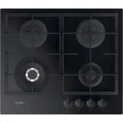 Plita incorporabila Whirlpool AKTL 629/NB1, Gaz, 7800 W, 4 Zone, Sticla, 59 cm (Negru)