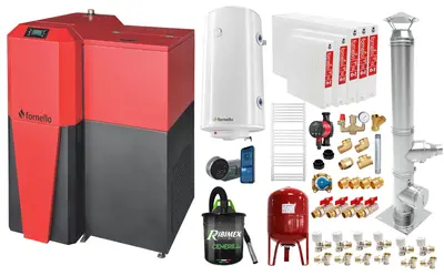Pachet Centrala mixta Lemn/Pelet Fornello Tera 28 kW calorifere otel cos inox boiler termostat…