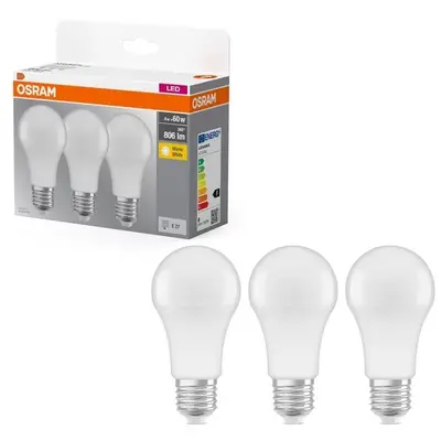 Set 3 becuri LED Base, A60, E27, 8W (60W), 806 lm, lumina calda (2700K), clasa energetica F Osram
