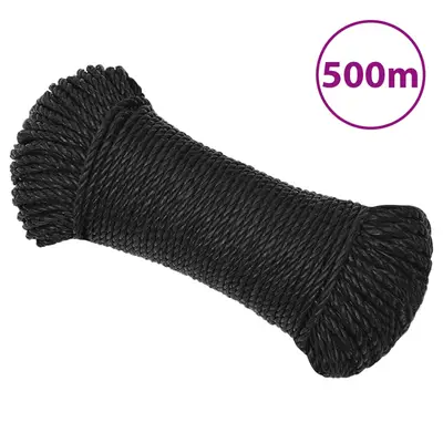 Franghie de lucru, negru, 6 mm, 500 m, polipropilena