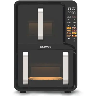 Daewoo Friteuza dubla cu aer cald Daewoo DAF2X1100UDB, 1400 W+1600 W, display LCD, capacitate 12L 5…
