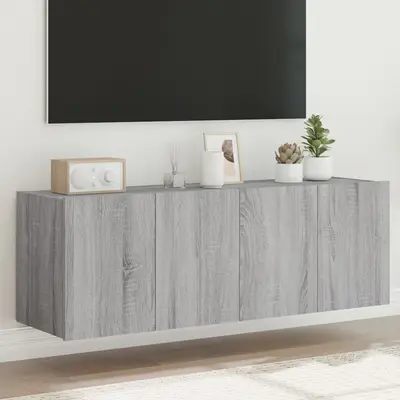 Comoda tv de perete cu led, 2 buc, gri sonoma, 60x35x41 cm