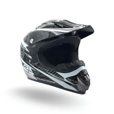 Casca motocross atv copii XTR 125, culoare negru alb, marime YS, 51-52cm