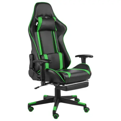 Scaun de jocuri pivotant cu suport de picioare, verde, pvc
