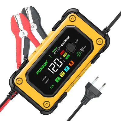 Redresor Auto Digital FOXSUR 12V 7A cu Ecran LED, Încărcare Baterii Auto și Moto 4Ah-140Ah, Funcție…
