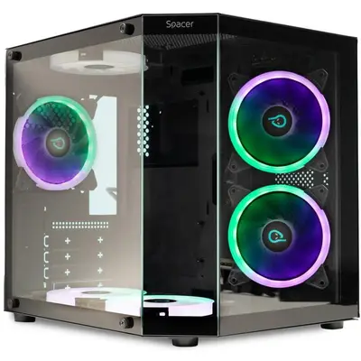 spacer Carcasa PC Spacer Aquarium, Mini Tower, mATX, fara sursa, sticla securizata, 6 x ARGB fan…