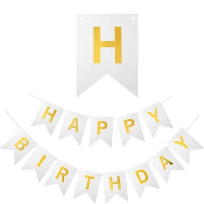 Ghirlandă din hârtie cu mesaj Happy Birthday - Alb