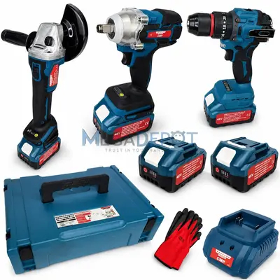 Set 3 scule cu 2 acumulatori 48v, Polizor Unghiular, Cheie impact, Masina de gaurit si insurubat…
