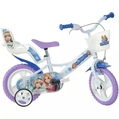Bicicleta cu pedale, Dino Bikes, Craiasa Zapezii, Cu roti ajutatoare, Cu cosulet frontal, Cu…