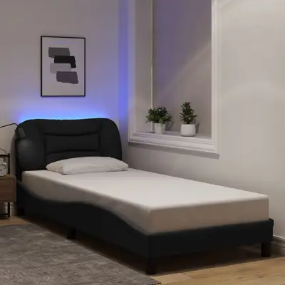 Cadru de pat cu lumini led, negru, 80x200 cm, textil
