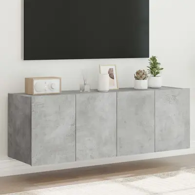 Comode tv de perete cu lumini led 2 buc. gri beton 60x35x41 cm