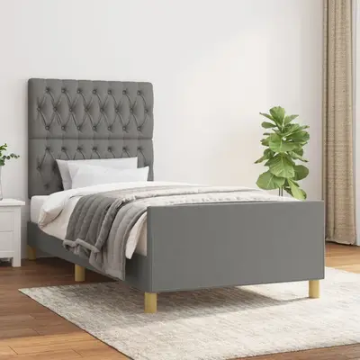 Cadru de pat cu tablie, gri inchis, 90x200 cm, textil