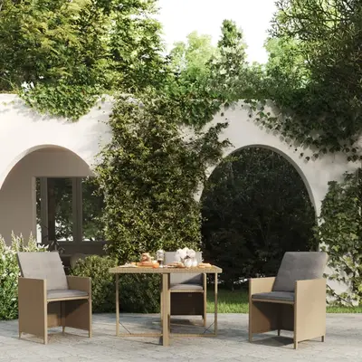 Masa gradina, bej, 109x107x74 cm, poliratan/ lemn masiv acacia