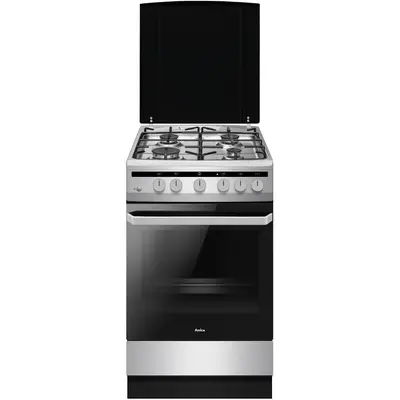 AMICA Aragaz Amica 57GGH5.43HZpMsN Xx, extrudat, gaz, 4 arzatoare, 50 cm, 64 L, Argintiu-Negru