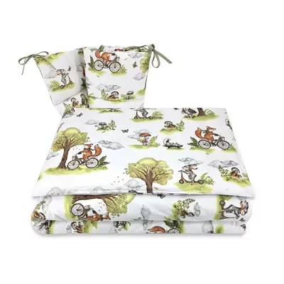 Lenjerie patut 3 piese, Qmini, Pentru patut 120x60 cm, Cu protectie laterala, Din bumbac certificat…