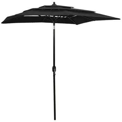 Umbrela de soare 3 niveluri, stalp de aluminiu, negru, 2x2 m