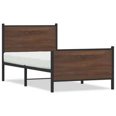 Cadru pat metalic tablie cap/picioare, stejar maro 90x200 cm