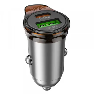 HOCO Incarcator Auto Cu Cablu Lightning HOCO NZ16A, 43W, 3A, 1 x USB-A - 1 x USB-C, Gri