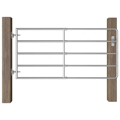 Poarta de camp cu 5 bare, argintiu, (95-170) x 90 cm, otel
