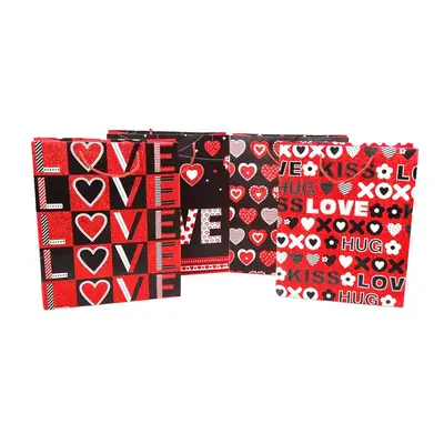 Pungi cadou cu sclipici mix 4 modele - Love (set 12 buc) - Medie - 26x32x10cm
