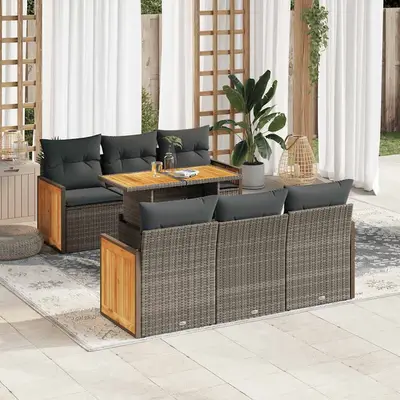 Set canapele gradina cu perne 7 piese gri poliratan/lemn acacia