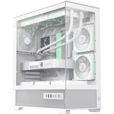 Gamemax Carcasa PC Gamemax VISTA 2 AW, Mid-Tower, Panou lateral sticla securizata, 3 ventilatoare…