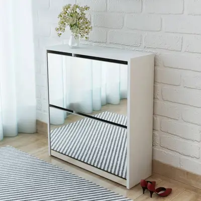 Pantofar cu oglinda si 2 niveluri, alb, 63 x 17 x 67 cm