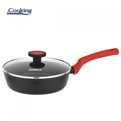 Tigaie Aluminiu Forjat+Capac 24X6.5Cm Rosu-Negru