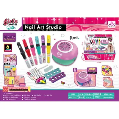 Set Nail Art Studio pentru Fete - Studio de Manichiura cu Uscator, Stilouri pentru Unghii, Stickere…
