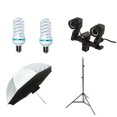 iShoot Kit lumina continua cu 2 becuri si umbrela tip softbox difuzie fata 110cm
