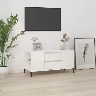 Comoda tv, alb extralucios, 102x44,5x50 cm, lemn prelucrat