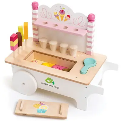 Tender Leaf Jucarie din lemn premium, Caruciorul cu inghetata, Tender Leaf Toys - Ice Cream Cart, 5…
