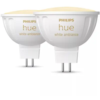 Philips Set 2 becuri LED inteligente Philips Hue MR16, Bluetooth/Zigbee, tip spot, GU5.3, 12V…