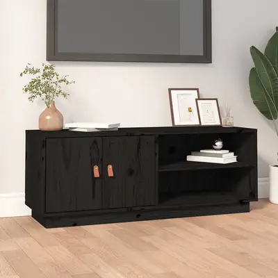 Comoda tv, negru, 105x34x40 cm, lemn masiv de pin