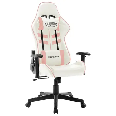 Scaun pentru jocuri, alb si roz, piele artificiala