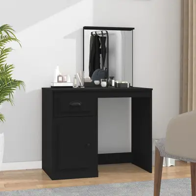 Masa de toaleta cu oglinda, negru 90x50x132,5 cm lemn prelucrat