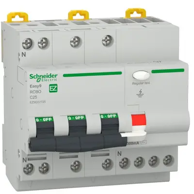 Intrerupator automat diferential RCBO Easy9 3P+N 25A/300mA 4500 AC Schneider EZ9D22725