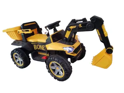 Excavator + bascula electrica Kinderauto Bonet 60W 12V, Telecomanda, culoare galbena