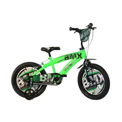 Bicicleta cu pedale, Dino Bikes, BMX, Cu roti ajutatoare, 16 inch, Pana la 125 cm, Green