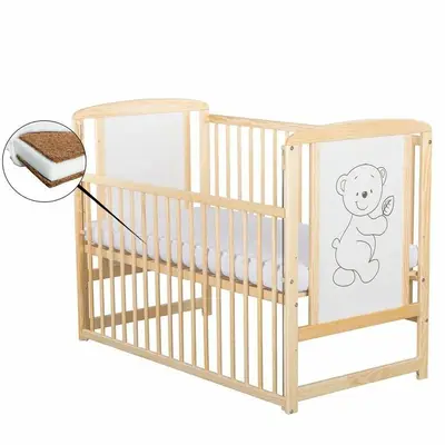 Patut din lemn bebe, 120x60 cm, Cu laterala culisanta, Din lemn de pin si mdf, Stabil si rezistent…