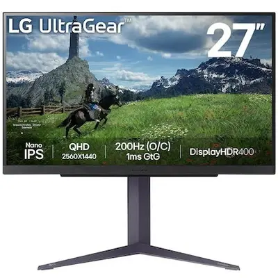 LG Monitor, LG, 27GS85Q-B, 27, UltraGear, 1ms, AG, QHD 2560x1440, 200Hz, HDR 400, 1000:1, 400cd/m2…
