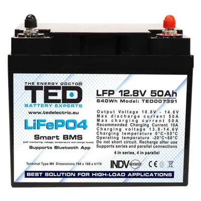 Acumulator Lithium LiFePo4 12V 50Ah, Smart BMS & Bluetooth, TED Electric TED007391, pentru UPS sau…