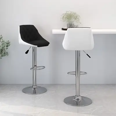 Scaune de bar, 2 buc., negru şi alb, piele ecologica