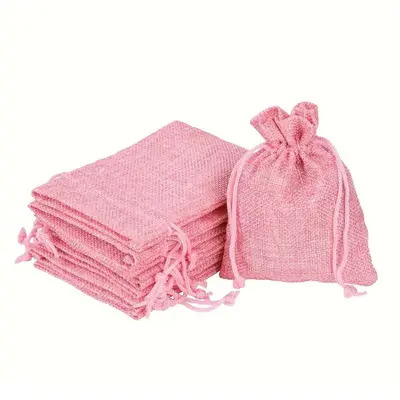 Săculeți țesătură sac cu sfoară 12x17cm (set 50 buc) - Roz
