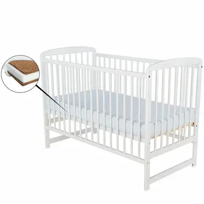 Patut din lemn bebe, 120x60 cm, Din lemn de pin, Stabil si rezistent, Inaltime saltea reglabila pe…