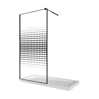 Paravan dus walk in / Perete dus sticla cu model Dots 106 6 mm profil negru mat tija extensibila…