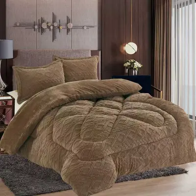 Pilota Cocolino gofrat 3D tricotaj, cu blanita asortata, 200x230cm si 2 fete de perna 50x70cm, Maro