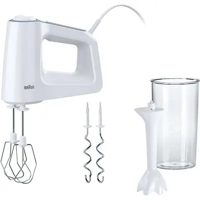 BRAUN Mixer de mana Braun MultiMix 3 HM3105WH, 500 W, 5 viteze + Turbo, Tehnologie SmartMix, 2…