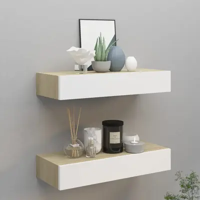 Dulapuri de perete cu sertar 2 buc stejar/alb 60x23,5x10 cm mdf